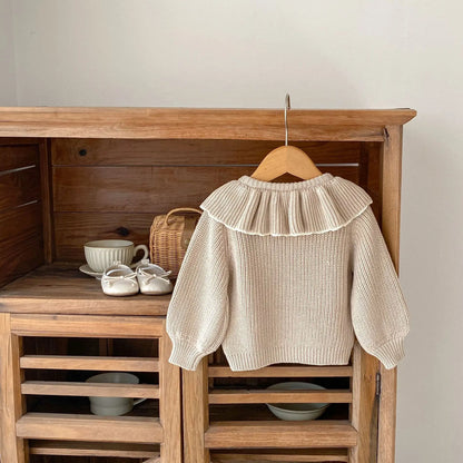 Soft 100% Cotton Ruffle Collar Knitted Button Cardigan