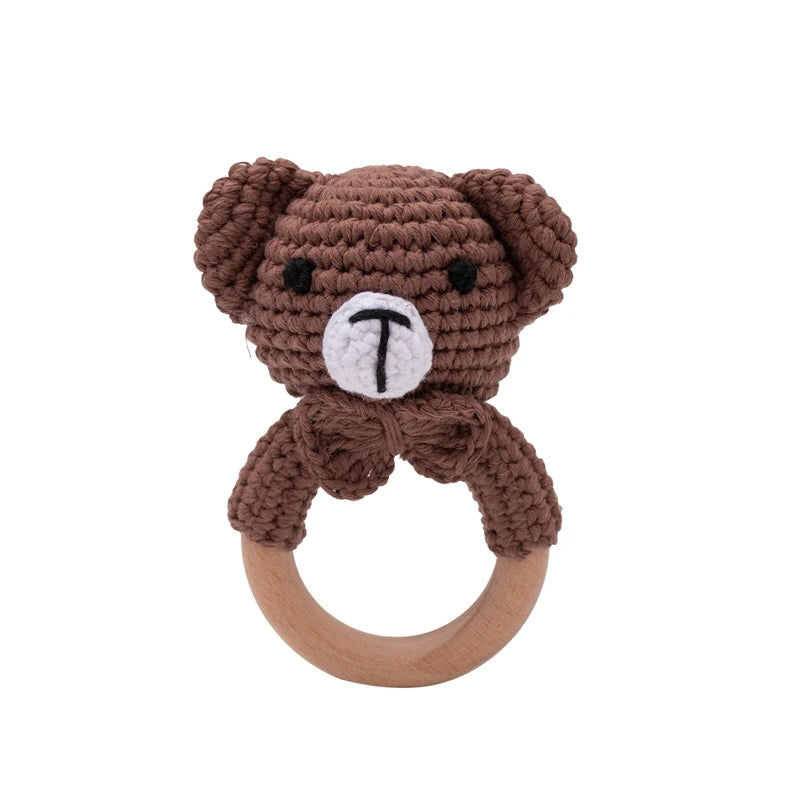 Wooden & Crochet Animal Rattle Toy