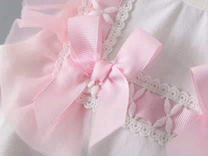Summer Lace Bow Newborn Baby Girls Bodysuits White Cotton  Jumpsuit Onesie Clothes